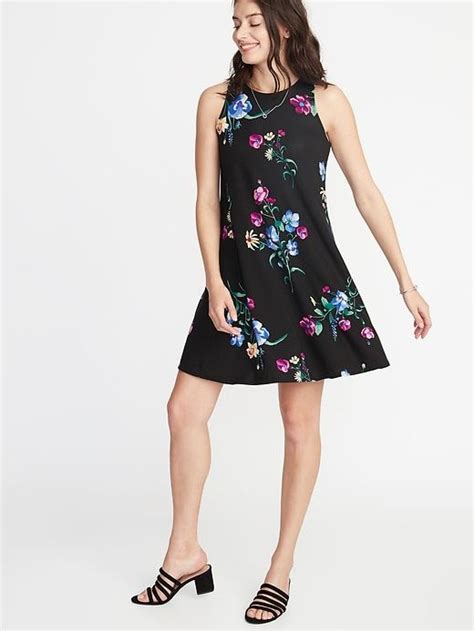 Old Navy Womens Sleeveless Jersey Swing Dress Black Floral Big And