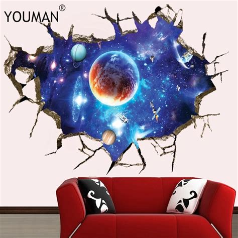 67d Wallpapers Youman Removable 3d Planet Wallpaper Waterproof Vinyl