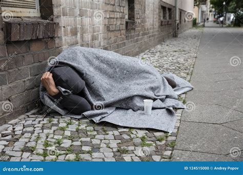 Homeless Man Sleep On Street Stock Photo Image Of Cold Destitute