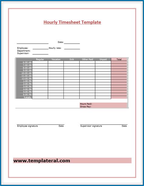 √ Free Printable Hourly Timesheet Template Templateral