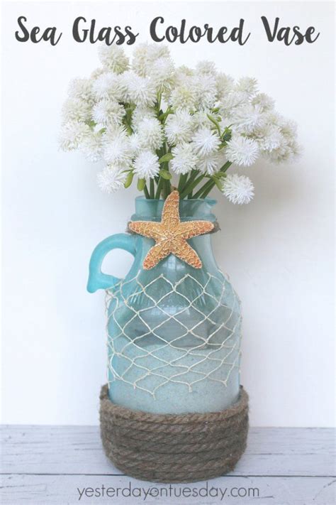 Sea Glass Colored Vase Diy Summer Decor Flower Vase Diy Beachy Decor