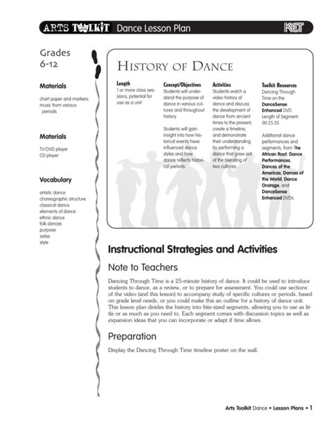 History Of Dance Lesson Plan