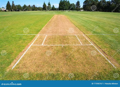 Cricket Pitch Field Stock Image Image Of Grass Sport 77590767