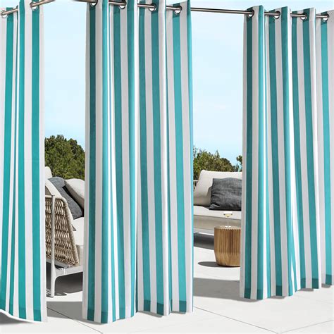 Outdoor Curtain Panel Waterproof Cabana Curtain Turquoise Stripe