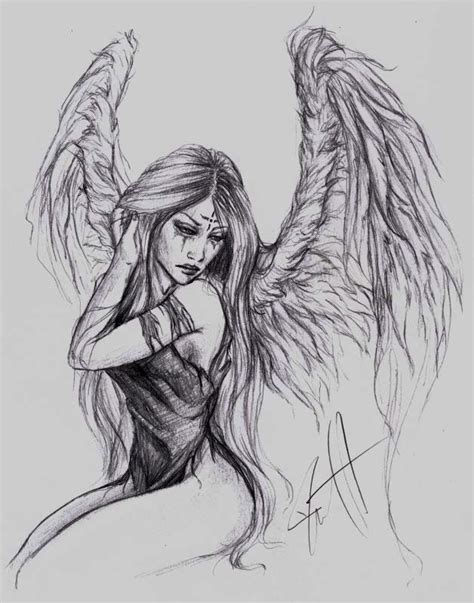 A Pencil Drawing Of An Angel With Wings