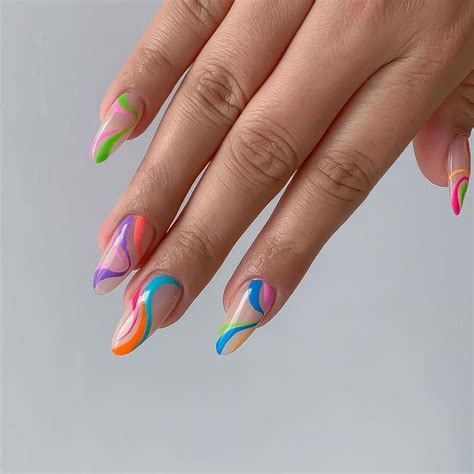 Multicolor Pastel Swirl Nail Art Design Summer Spring 2021 In 2021