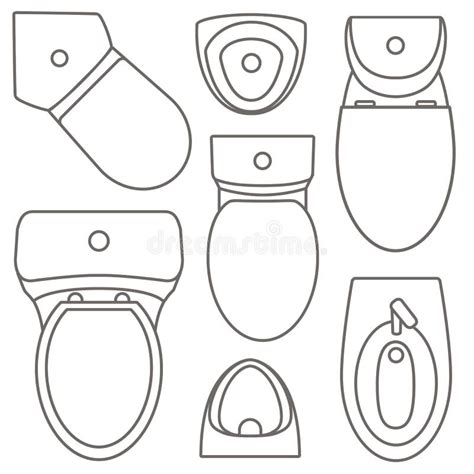 Toilet Equipment Top View Collection For Interior Design Vector Contour Illustration Stock