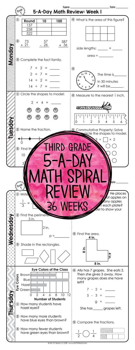 36 Weeks Of Daily Common Core Math Review For Third Grade Preview And