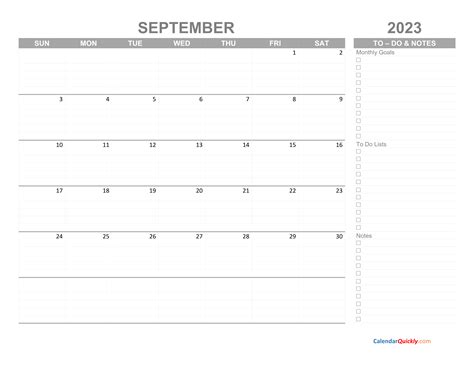 September 2023 Calendar With To Do List Calendar Quickly