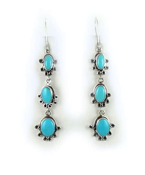SLEEPING BEAUTY TURQUOISE EARRINGS STERLING 3 STONE WIRE DESIGN New