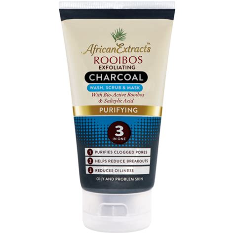African Extracts Rooibos Charcoal 3 In 1 Face Wash Scrub And Mask 150ml