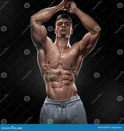 Handsome Muscular Bodybuilder Posing On Front Lat Spread Stock Image Image Of Dumbbell Chest