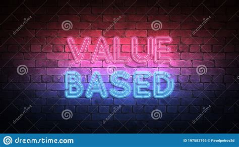Value Based Neon Sign Purple And Blue Glow Neon Text Brick Wall Lit By Neon Lamps Night