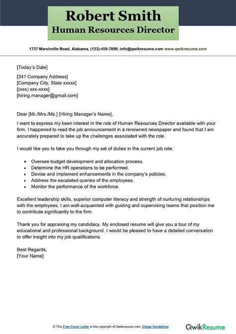Human Resource Manager Cover Letter Examples Qwikresume