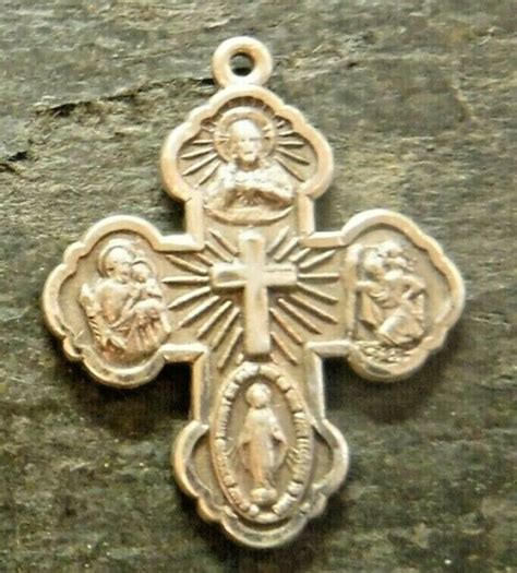 vintage catholic four way cross medal sterling silver 5 ebay