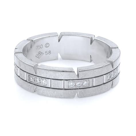 Cartier Tank Francaise 18 Karat White Gold Mens Ring With Diamonds For