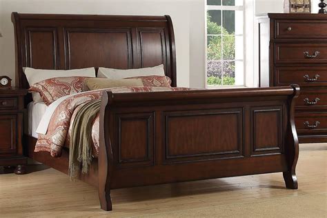 Traditional Cherry Brown Wood Eastern King Sleigh Bed F9289 Poundex