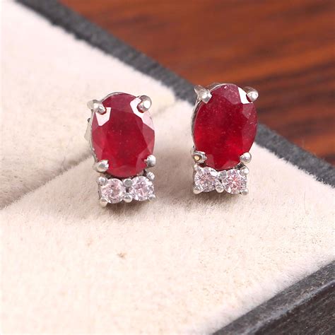 Natural Ruby Earrings Studs Earrings Red Ruby Earrings Halo Etsy