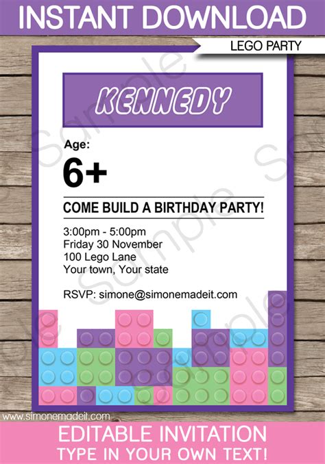 lego friends birthday invitations