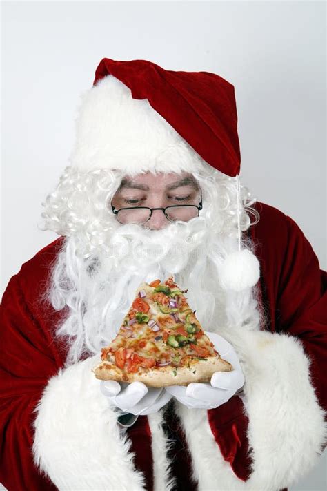 Santa Claus Smiling And Eating Pizza Stock Image Image Of Fast