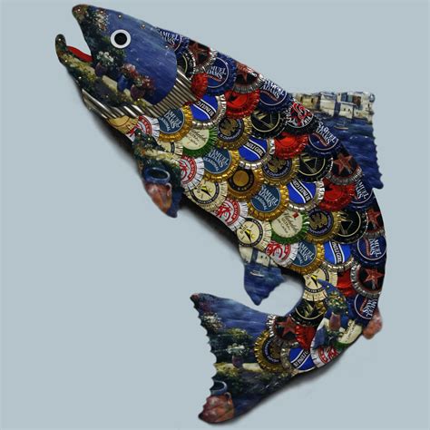 Wall Mounted Painted Fish Made From Recycled Bottle Caps Photo By Sam