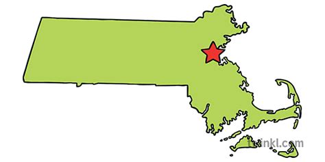Massachusetts Outline Usa State Map Boston Capital Ks1 Illustration