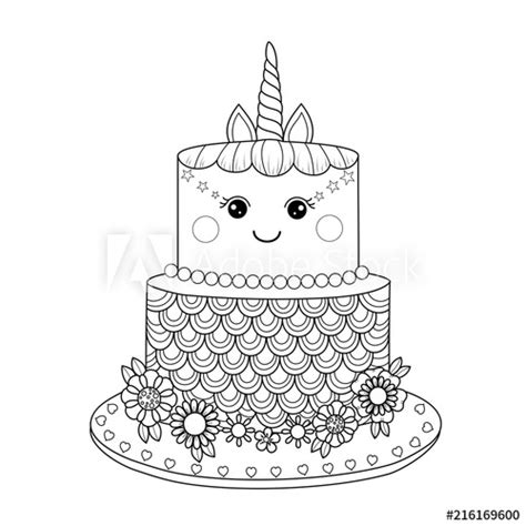 Cute unicorn coloring pages for kids: Free Printable Unicorn Cake Coloring