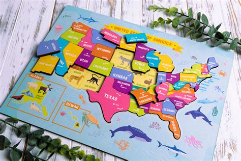 Wooden Usa Map Puzzle With States And Capitals Map