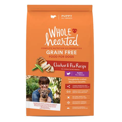 This food may give your dog gas though and, if your dog is super picky, this may not be the best choice. WholeHearted Grain Free Chicken and Pea Recipe Dry Puppy ...