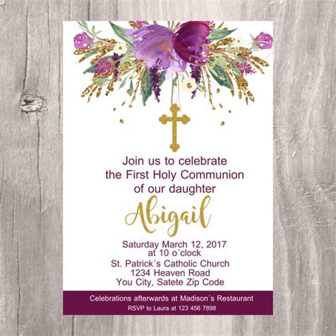 First Holy Communion Invite Printable Invitation First