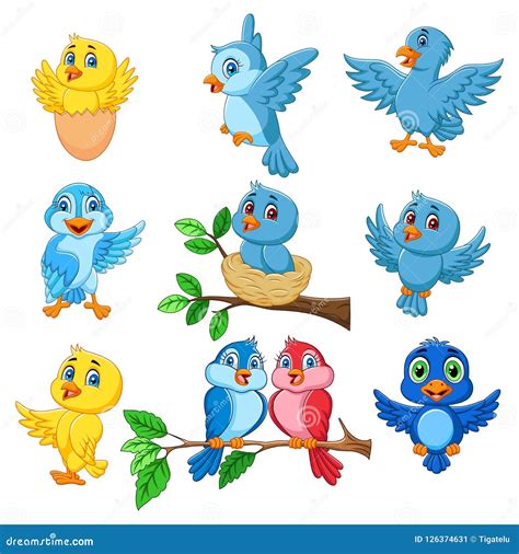 Cartoon Happy Birds Collection Set Stock Vector Illustration Of