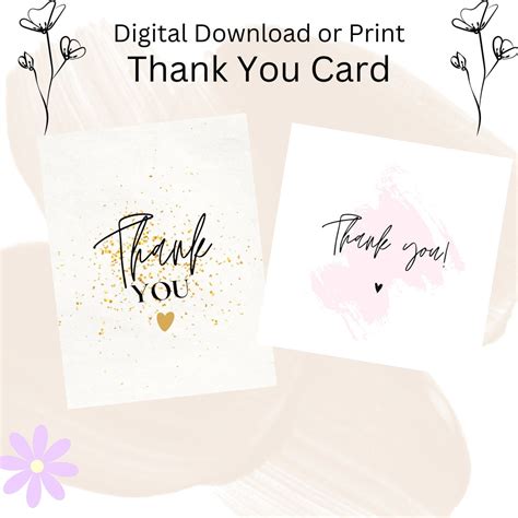 Digital Thank You Card Digital Printable Thank You Card Etsy Uk