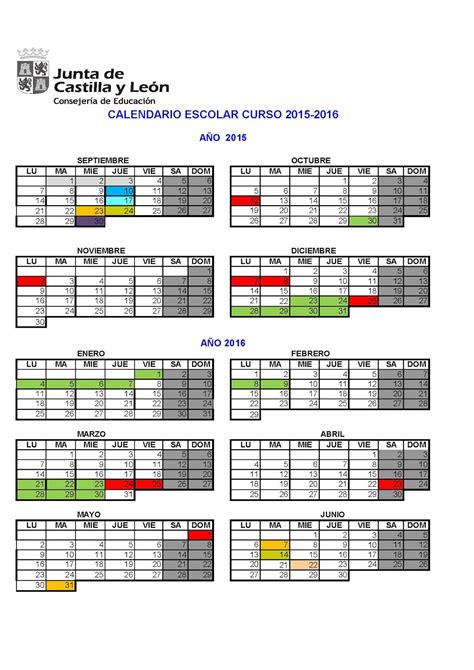 Ampa Colegio Virgen Niña Calendario Escolar Curso 2015 2016 Para
