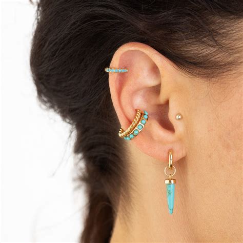 Turquoise Spike Huggie Hoop Earring Single Earring By Scream Pretty