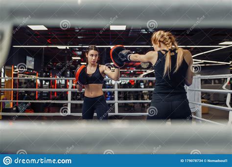Two Women Boxing On The Ring Box Workout Stock Photo Image Of Fight