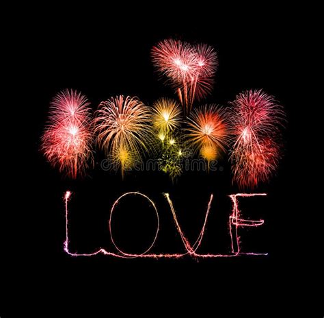 Love Sparkler Firework Light Alphabet With Fireworks Stock Photo