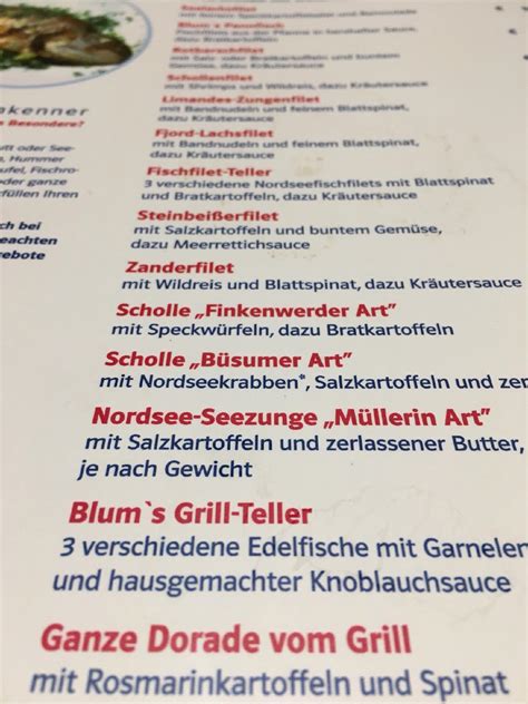 Speisekarte Von Fisch Blum Westerland Neue Str 4 Seafood