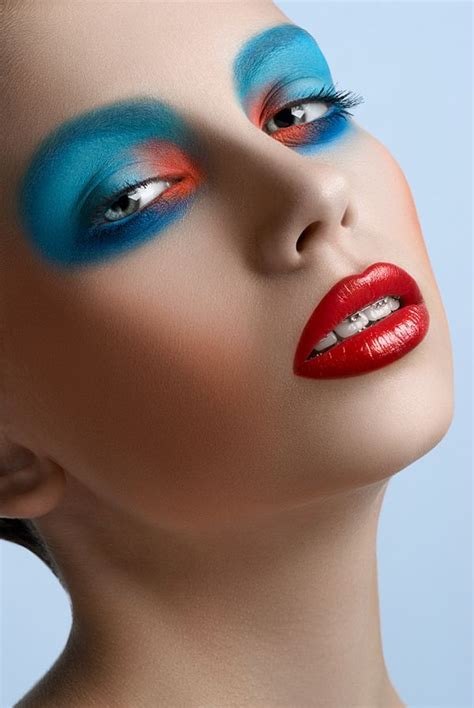 blue and red make up on behance beautiful lipstick makeup beauty makeup photography