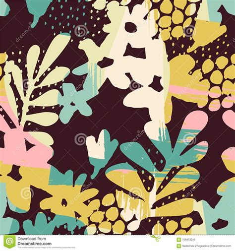 Abstract Floral Seamless Pattern With Trendy Hand Drawn Textures Stock