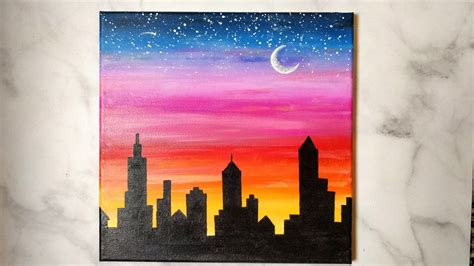 How To Paint A Sunset Cityscape For Beginners Easy Sunset Painting