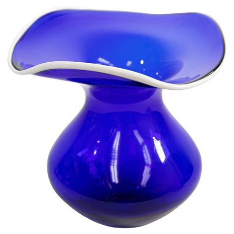 Vintage Hand Blown Aqua Blue Swirl Bulbous Long Neck Bottle Vase Art