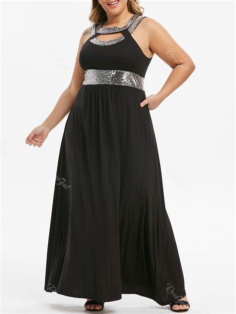 37 Off Plus Size Cut Out Sequin Maxi Prom Dress Rosegal