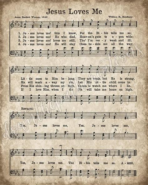 Jesus Loves Me Printable Vintage Hymn Sheet Music Print Instant