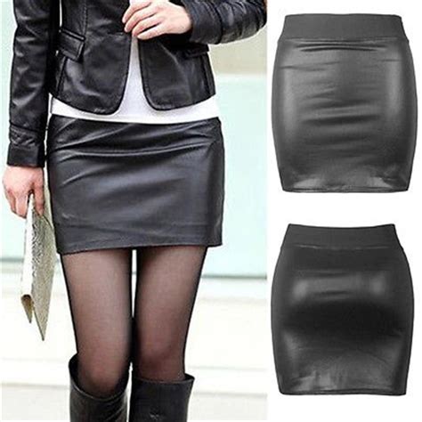 women pu leather skirt high waist bodycon short skirt office ladies work wear solid black sexy