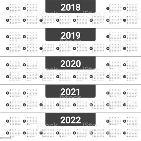 2018 2019 2020 2021 2022 年カレンダー ベクトル 2018年のベクターアート素材や画像を多数ご用意 Istock