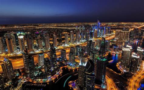 Dubai Night Lights Skyscrapers City Wallpaper Travel And World