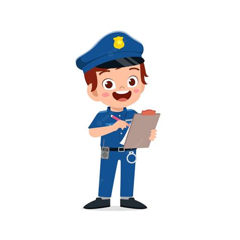 Premium Vector Happy Cute Little Kid Boy Wearing Police Uniform