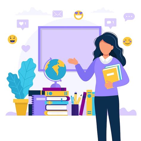Premium Vector Female Teacher With Books And Chalkboard