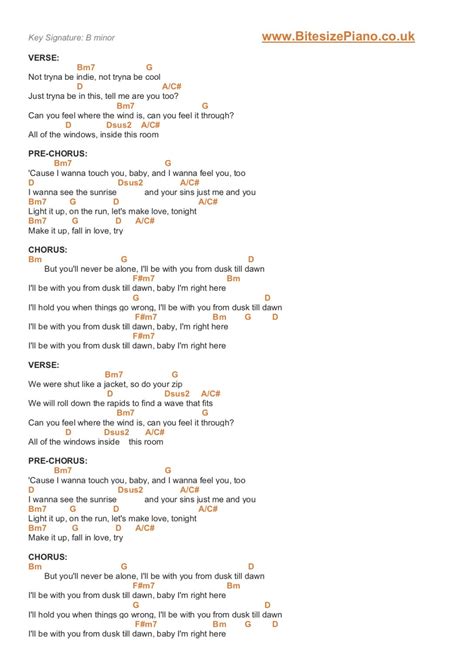 Dusk Till Dawn Zayn Ft Sia Piano Chords Lyrics Bitesize Piano