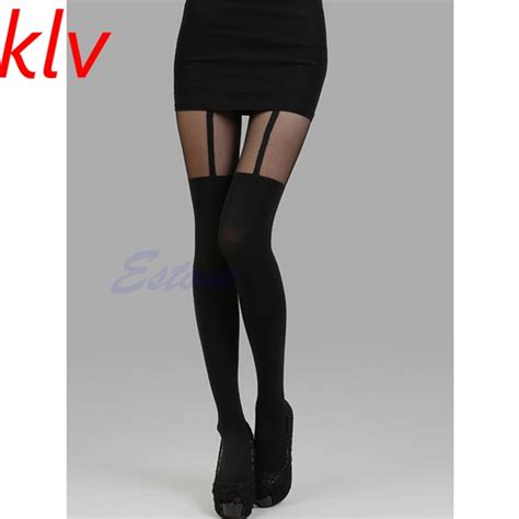 Buy 2017 Tight Women Black Fake Garter Belt Stockings